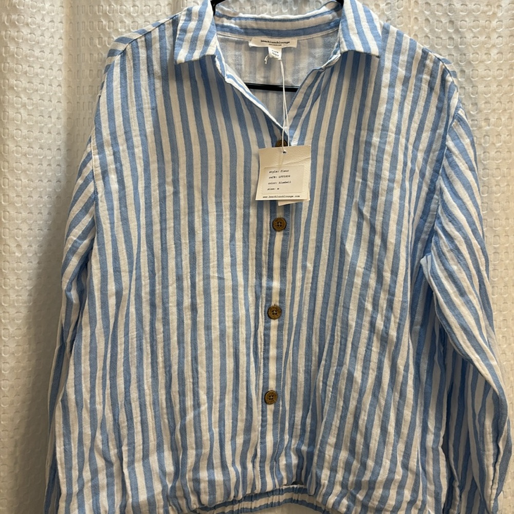 Blue Bell Stripe blouse with buttons. Light weight and perfect for spring/summer